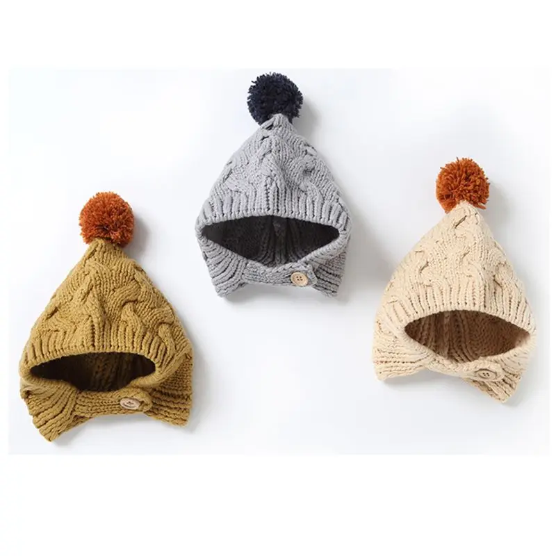 Детская зимняя Толстая вязаная шапка с помпоном для малышей; милая детская шапочка с помпоном; шапка с капюшоном; эластичная шапочка; S/M