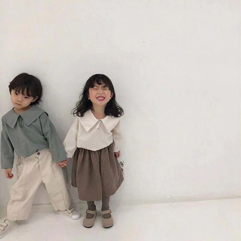 Блузка для маленьких мальчиков и девочек от 1 до 4 лет одежда из льна Новинка года, Осенняя детская рубашка в японском и корейском стиле
