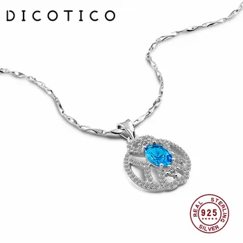 

DICOTICO Authentic 925 Sterling Silver Blue Cubic Zircon Chain Round Pendant Necklaces For Women KFN1040-T