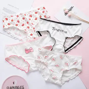 

Girls Cute Underwear Cotton Mid Rise Brief Lovely Fruit Print Women Sexy Panties