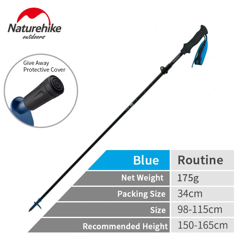 Blue-98-115cm Naturehike 5-секционной углеродного волокна трекинговые палки 34 см складной регулируемый Кемпинг Пеший Туризм трость телескопическая дубинка трость - Цвет: Blue-98-115cm