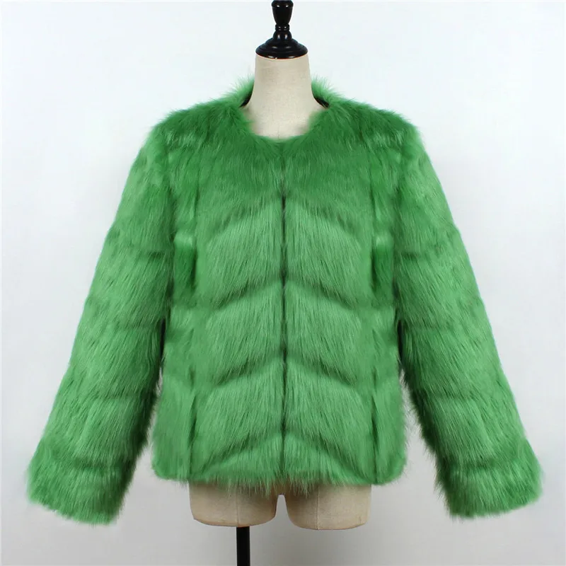 LANSHIFEI New Faux Fur Coat High Quality Fashion Slim Black Red Pink Faux Fur Jacket Fake Rabbit Fur Coat