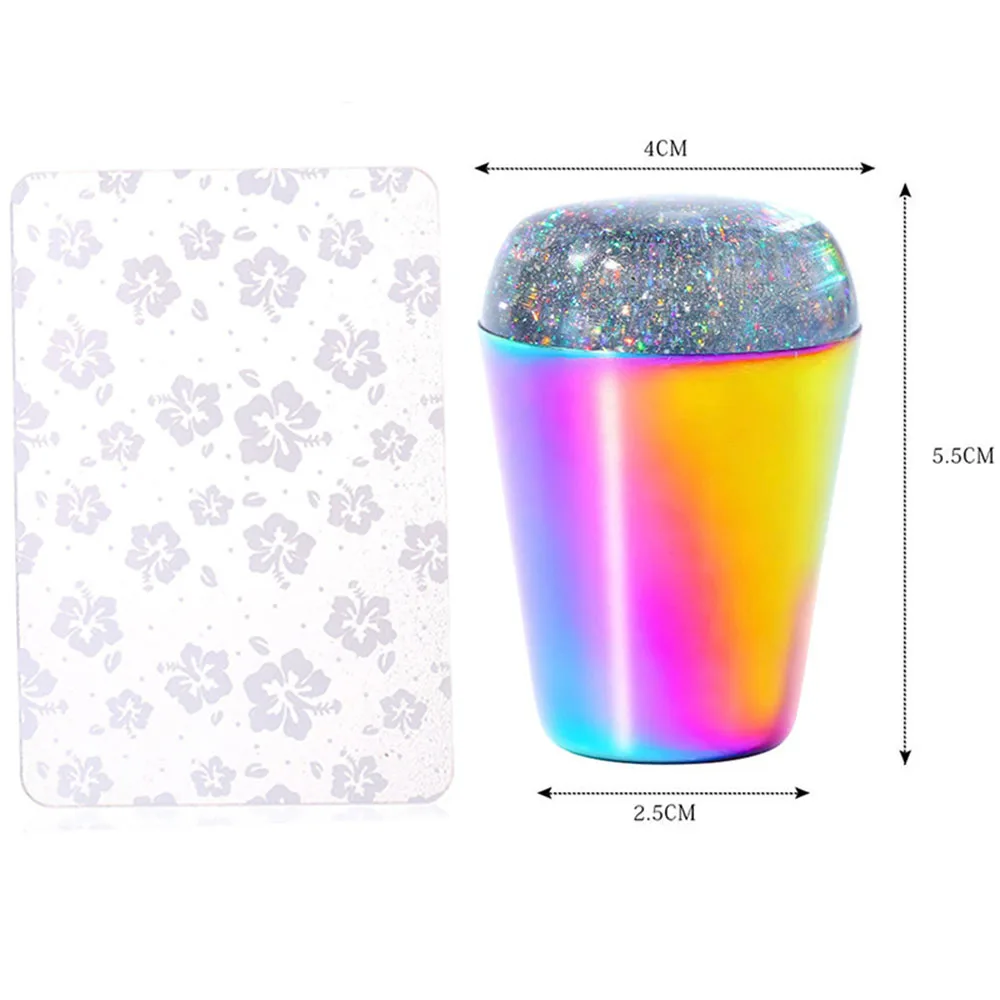 1pc Nail Stamper 4cm Jelly Silicone Head Holographic Nail Laser Rainbow Handle Stamper With Scraper Nails 2