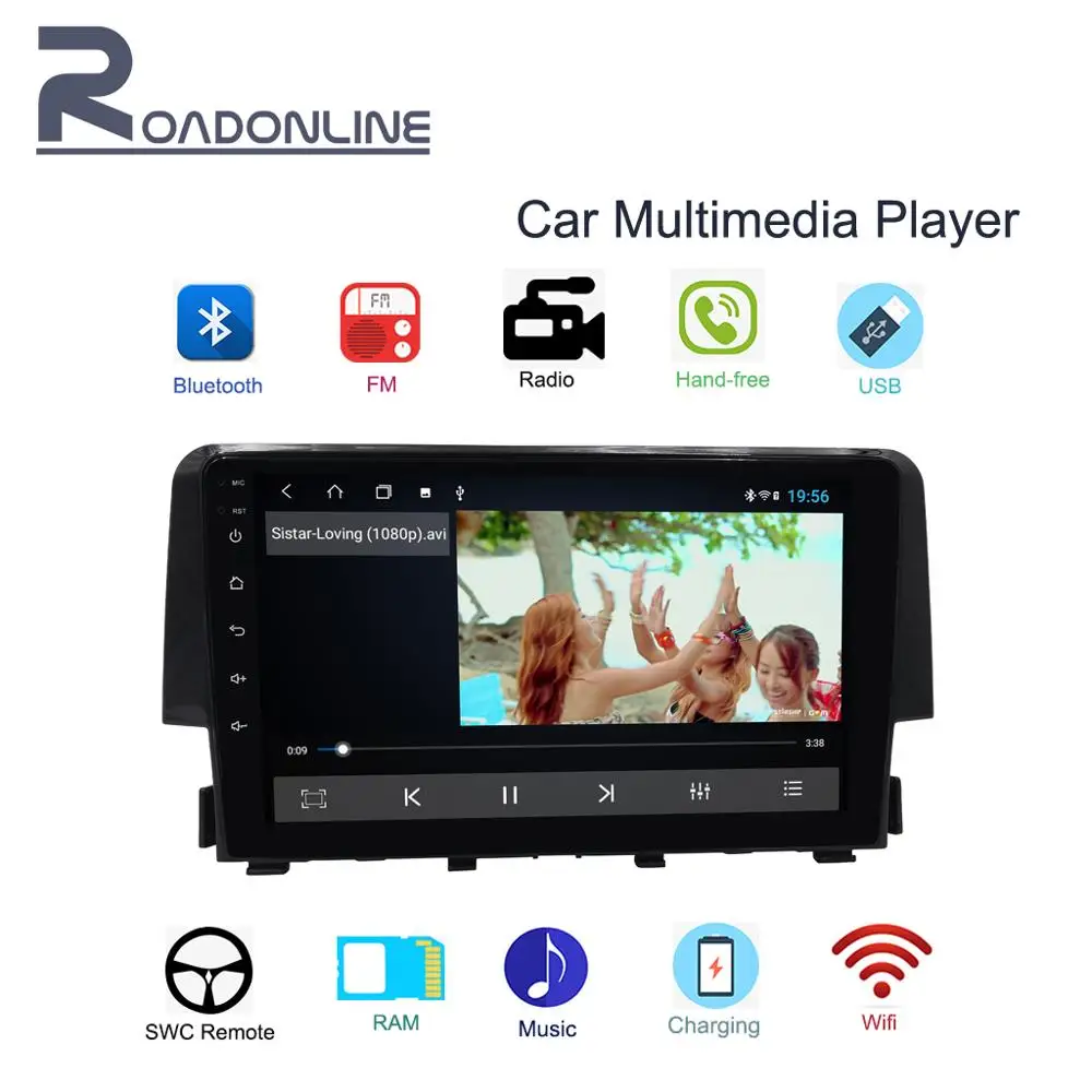 

Android 2Din 9"HD Car Multimedia Player/GPS Navigation Stereo Via WIFI/Radio/RDS/USB/MP4/Bluetooth/SD/AUX/FM/AM/ For 2016 CIVIC
