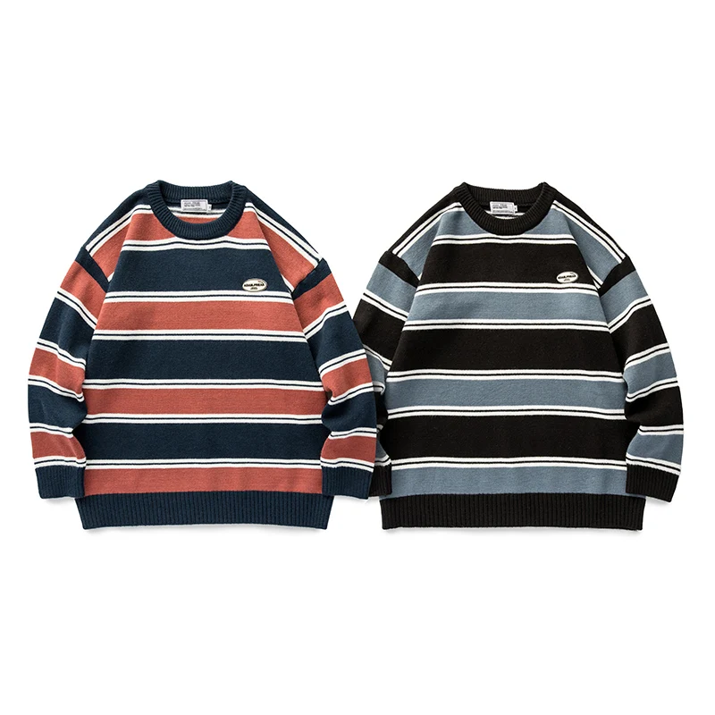 

American retro college style striped sweater