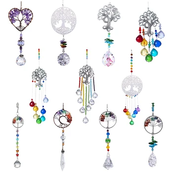 

H&D 11 Styles Tree of Life Suncatcher Chakra Window Hanging Pendant Rainbow Maker Collection For Home Garden Decoration Gift