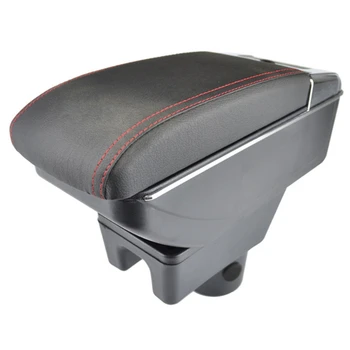 

For Mitsubishi Mirage Space Star 2014 - 2018 Storage Box Armrest Arm Rest Dual Layer Black Leather Ashtray(Black Leather + Red L