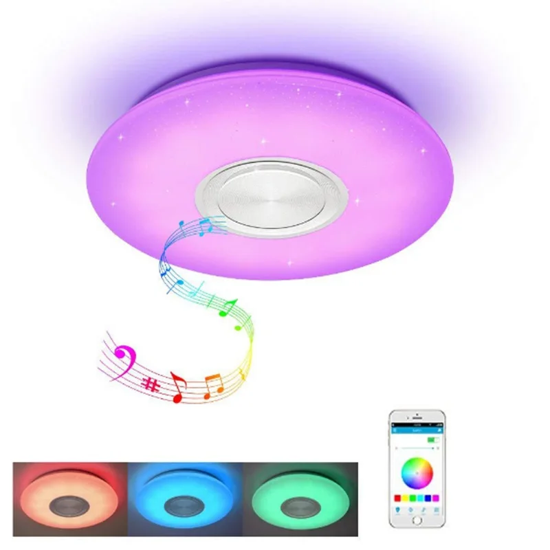 

New Music Led Ceiling Light Lamp 36W RGBW Flush Mount Round Starlight Music with Bluetooth Speaker Dimmable Color Changing Light