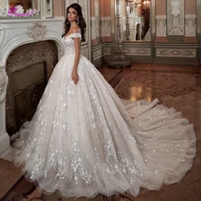 Fsuzwel Роскошные бисерные кружевной вырез лодочкой трапециевидной формы свадебные платья великолепное свадебное платье с аппликацией