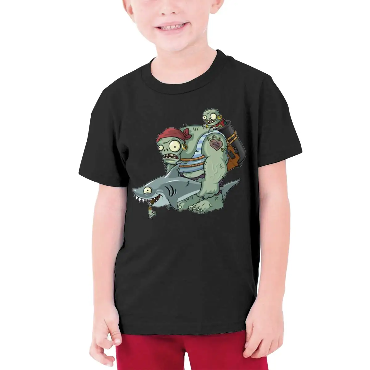 CiXianFuLu Halloween Plants Vs. Zombies Juvenile Fashion Tee Unisex Black Short Sleeve Basic Tops top tee | Мужская одежда
