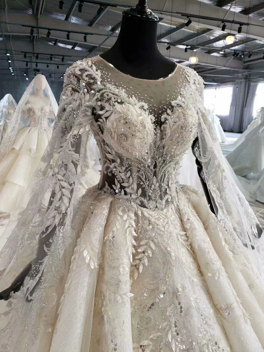 Роскошное вышитое бисером кружевное свадебное платье Vestido Novia Talla Grande Mariage с кристаллами и длинным рукавом, свадебное платье Robe De Mariee Manche Longue