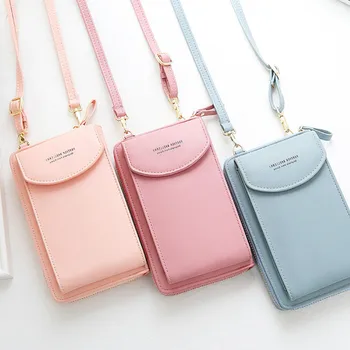 Buy OnlineNew Women Purses Solid Color Leather Shoulder Strap Bag Mobile Phone Bag Card Holders Wallet Handbag Pockets for Girls.