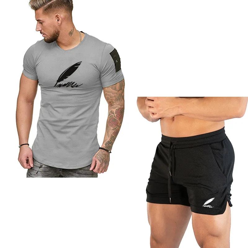 

2020 Summer Mens Sets Short Sleeve Print Tracksuit Men Sportswear Casual 2 Pieces Set T-Shirt Shorts Male Clothes Sports Jogging