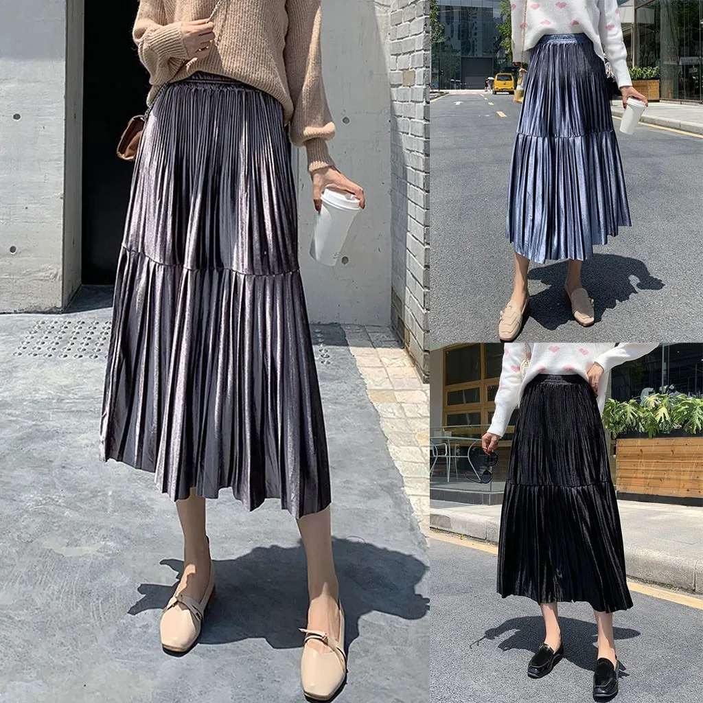 Женские осенние зимние юбки с высокой талией плиссированные юбки до середины икры винтажные трапециевидные длинные юбки с поясом Повседневные Вечерние юбки# G3