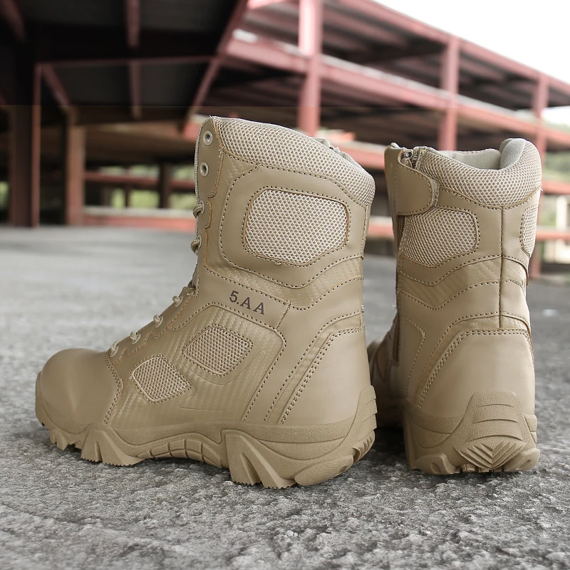 Брендовая Дизайнерская обувь Армейские ботинки Для мужчин анти-скольжения военные Полусапоги; Цвет черный, бежевый; женские ботильоны для Для мужчин обувь больших размеров 45, 46, 47