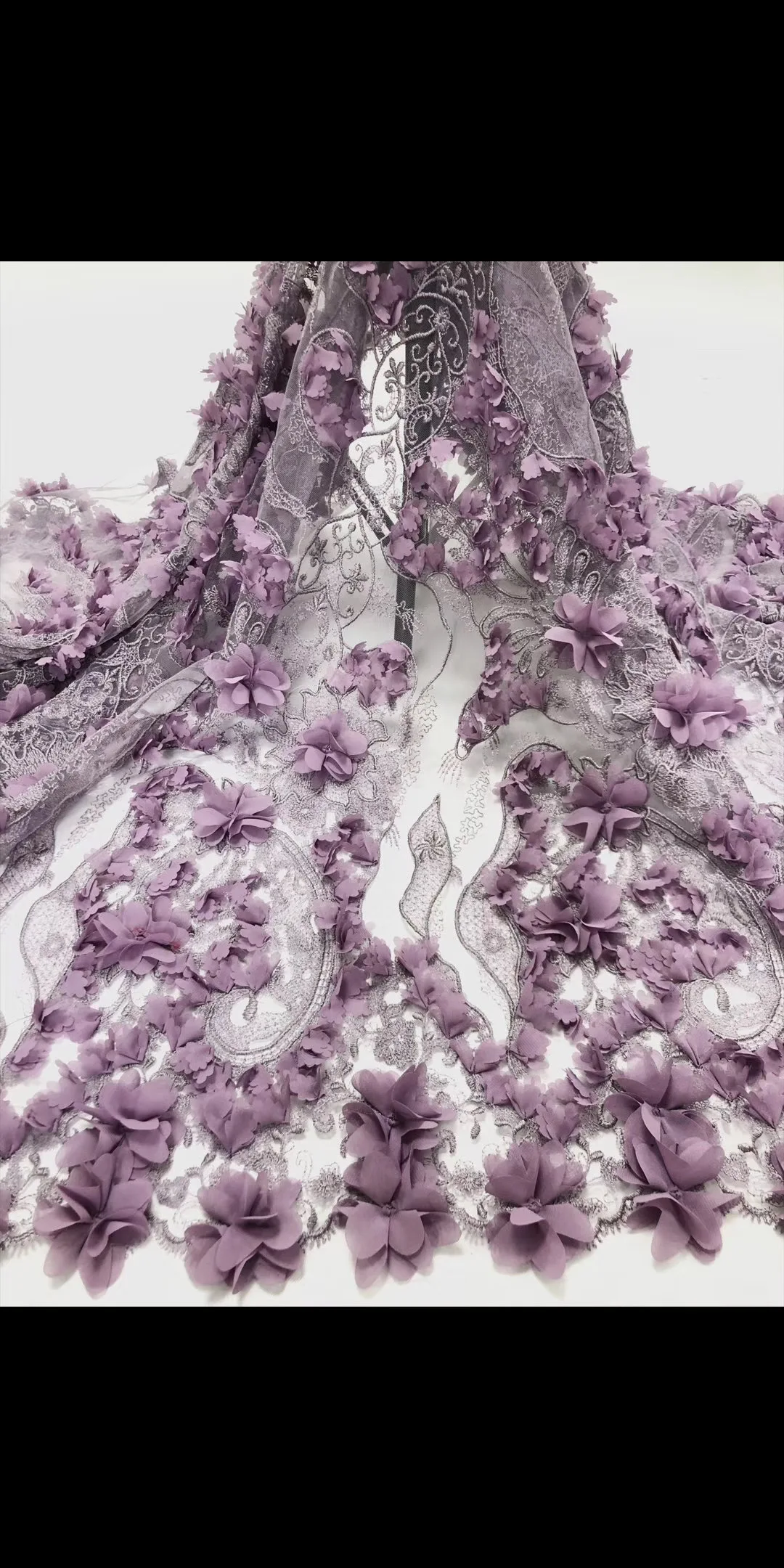 Jhh02# 3d цветок 5 ярдов/партия ручная работа бисер блестки вышивка Тюлевая сетчатая кружевная ткань для свадебного платья