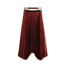 Женская плиссированная длинная юбка, эластичная талия, асимметричная, одноцветная, макси, юбка в винтажном стиле, длина по щиколотку, юбки OL, несимметричные, элегантные юбки