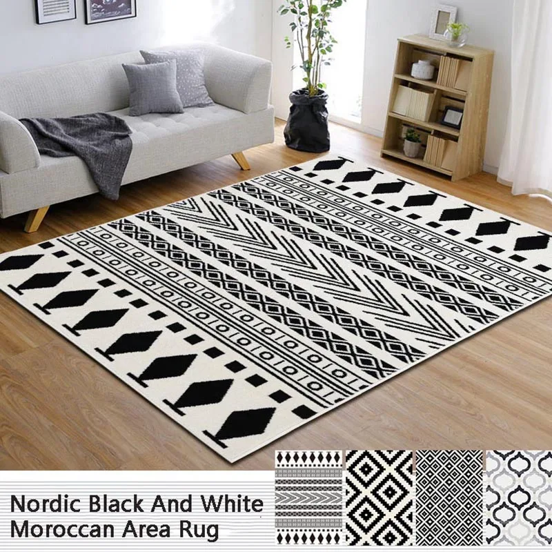 

Nordic Geometric Carpets Moroccan Rug Living Room Black White Rug Modern Simple Home Decor Sofa Coffee Table Floor Mat Non-Slip