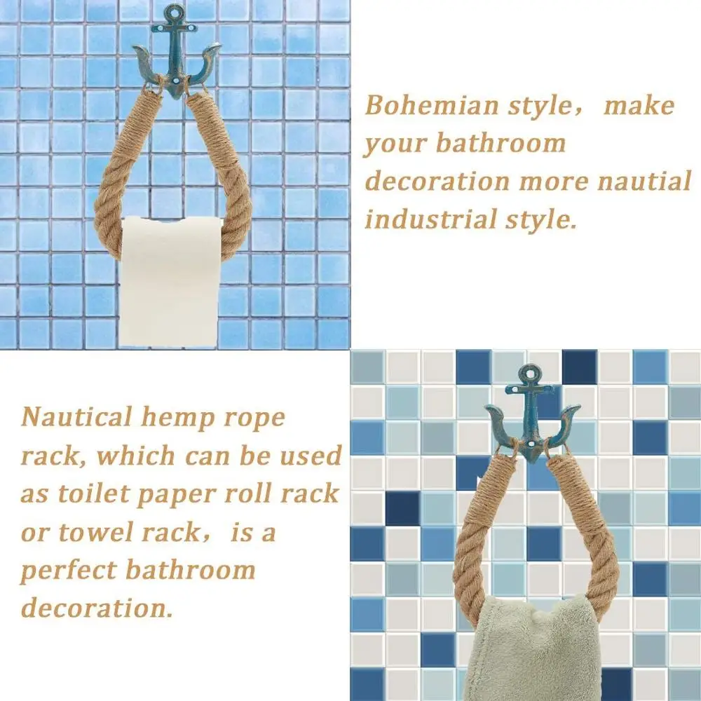 Nautical Rope Toilet Paper Holder Antique Bathroom Towel Holder Tie-Back Curtain Rack Wall Mounted Metal Anchor Hook Design