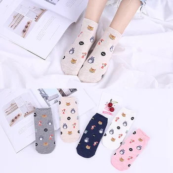 

Cute Cartoon Totoro Socks Spirited Away Ghibli Miyazaki Anime Women Socks Harajuku Summer Totoro Stripes Funny Ankle Socks
