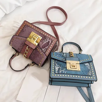 

2020 Design Women Rivet Shoulder Bag Handbags High Quality Ladies PU Leather Zip Lock Small Chains Flap Crossbody Bags