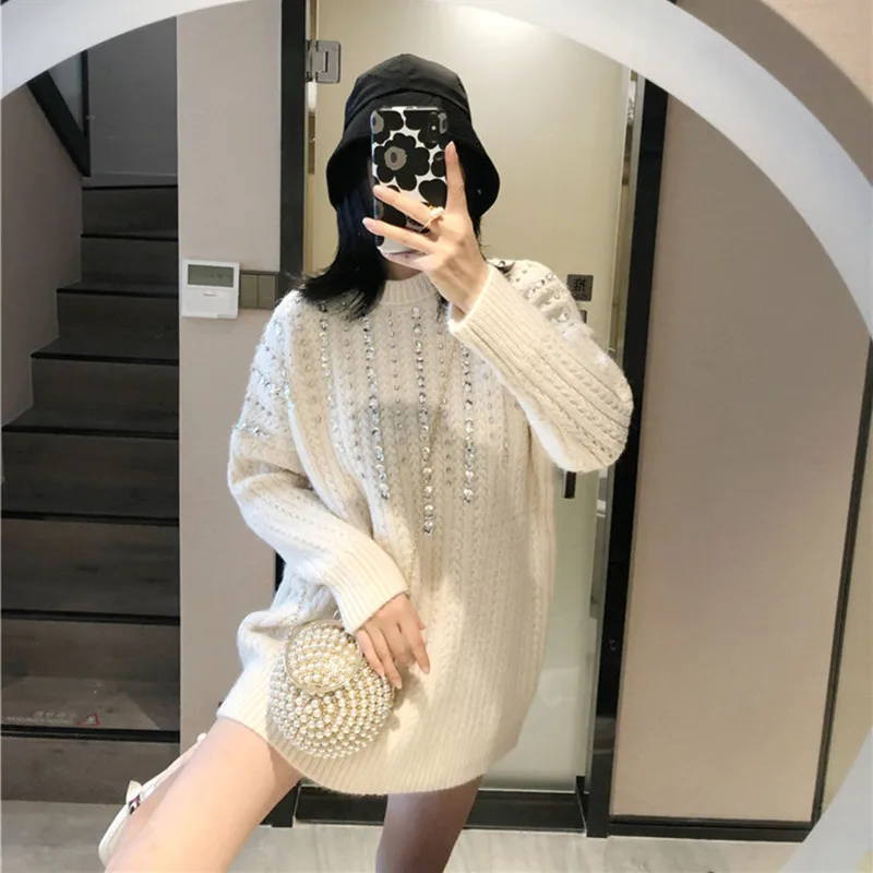 Blusas De Inverno Feminina Новое поступление тяжелый Бисероплетение женский свитер и длинные секции Свободный пуловер Ленивый Стиль женщины