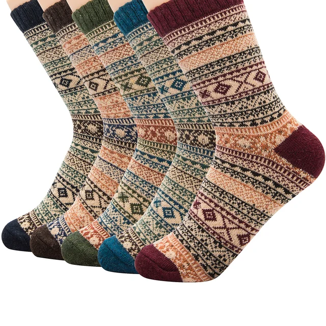 Men Socks Wool Cotton Casual High Quality Diamond pattern Men's Socks Winter thick warm 5 Pairs happy Socks Men Breathable 5 Pairs F