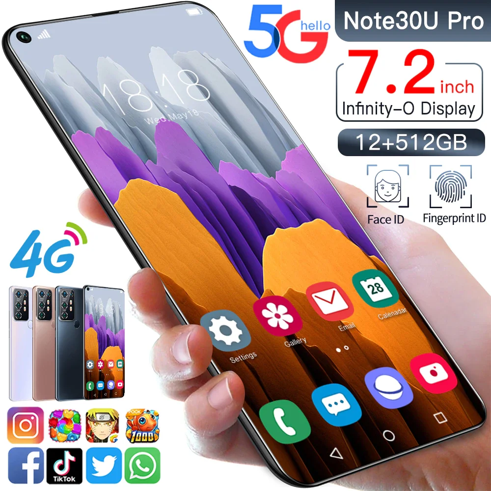 Смартфон Note30U Pro на Android 10 5800 мач 12 + 512 ГБ 7 2 дюйма | Мобильные телефоны и аксессуары