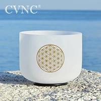 CVNC 528Hz 8 Inch C Note Life Flower Design Chakra Frosted Quartz Crystal Singing Bowl for Stress Relief with Free Mallet