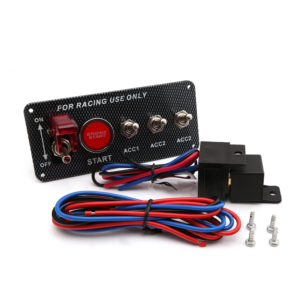 

Carbon Fibre Panel Toggle Switch Ignition Engine Start Push Starter Button for Racing Car 12V/20A Panel