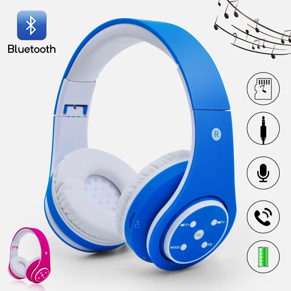 

Wireless earphones for Children 85 DB up to 6-8 hours PLAY over-ear and build-in microphone Bluetooth headset 3.5 mm audio cable