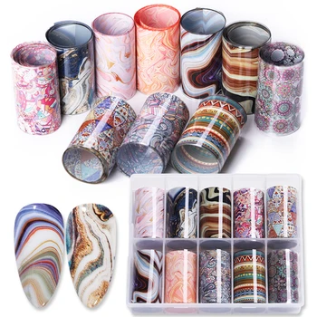 

10Pcs Nail Foils Marble Flowers Butterfly Nail Art Transfer Sticker Slide Summer Theme Nail Art Decals Accessories 4*100cm