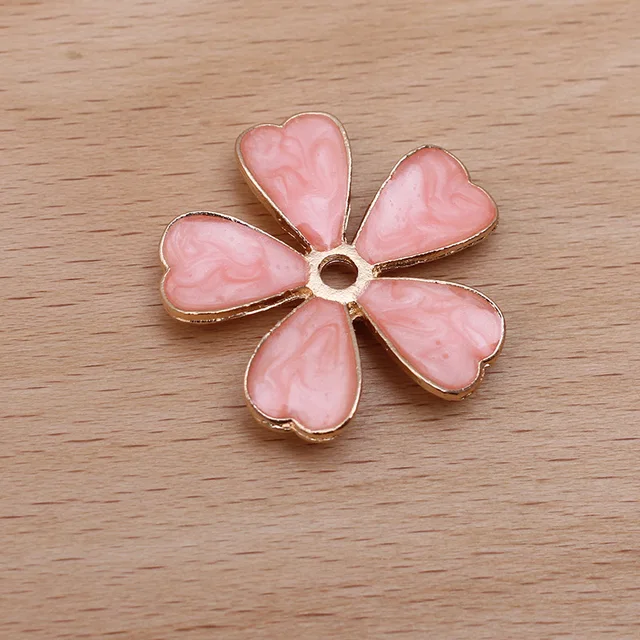 10pcs Metal Enamel Flower Beads Caps Blue Green Pink Filigree Flower Base Charms Pendants for Jewelry Making Components DIY Style C - Pink