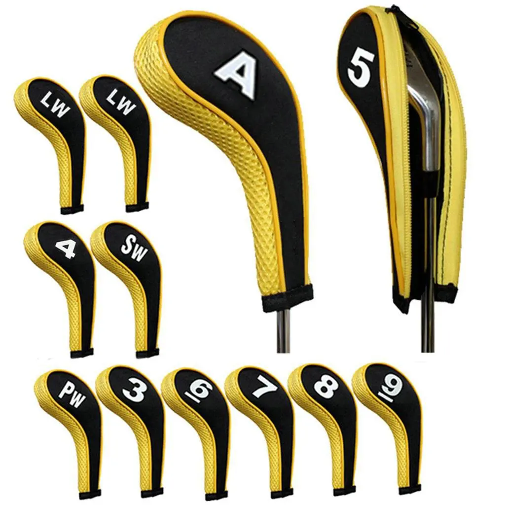 High Quality 12Pcs Rubber Neoprene Golf Head Cover Golf Club Iron Putter Protect Set Number Printed with Zipper Long Neck 4