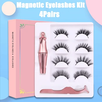 

4 Pairs Magnetic Eyelashes Kit 3D Magnetic Reusable False Eyelashes Waterproof Long Lasting Eyelashes with Tweezers Makeup Set