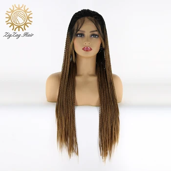 

ZigZag T1B/#27 Color Twist Braided Wigs Synthetic Lace Front Wig for Women Black Ombre Brown with Baby Hair Heat Resistant Fiber