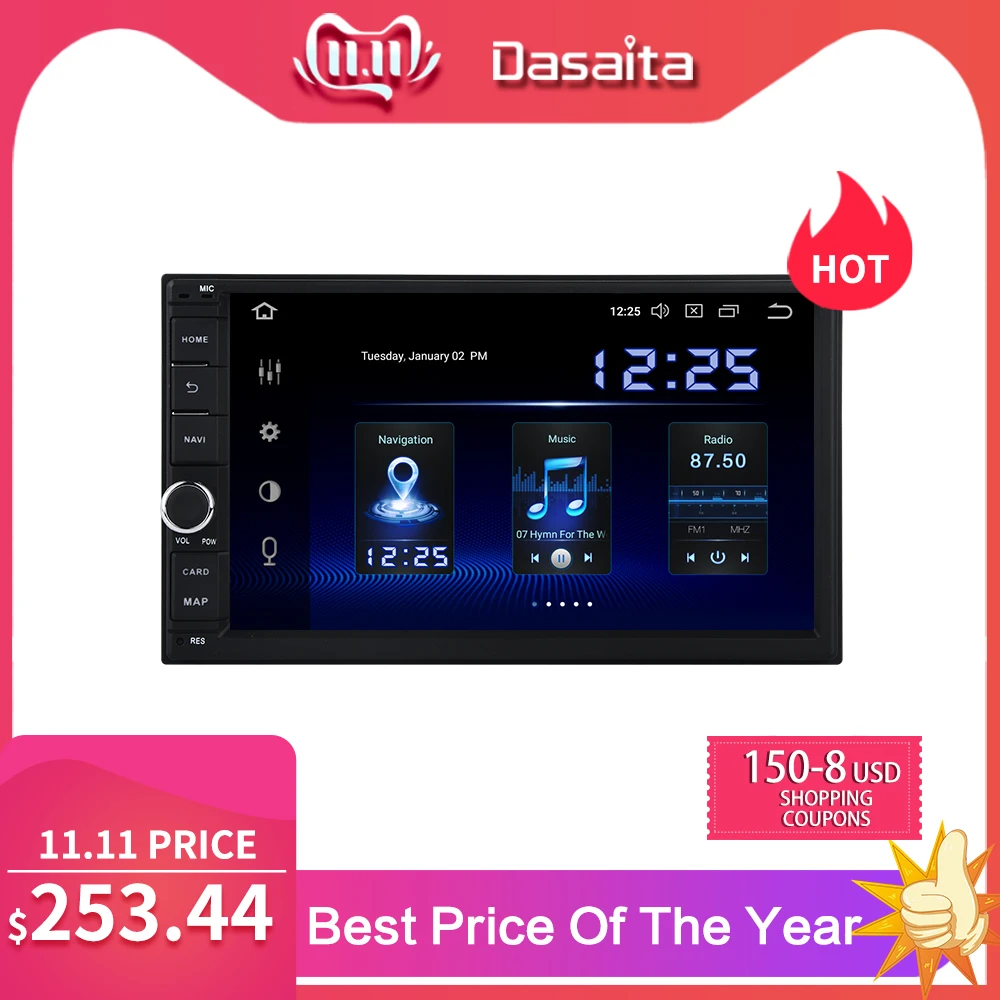 Best Dasaita Android Universal Car 2 Din Radio 7" IPS Screen Android 9.0 Stereo Multimedia Navigation for Nissan Built-in DSP 0