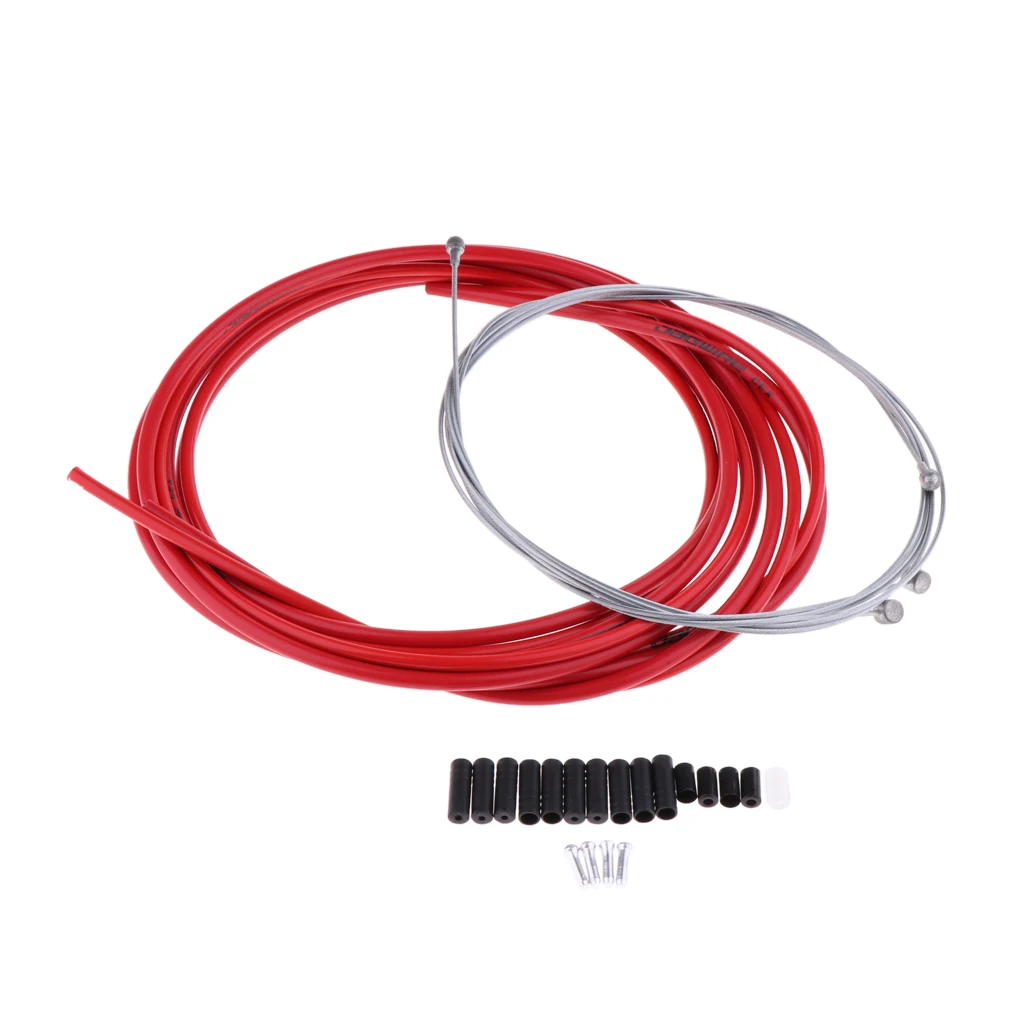 Велосипедный тормозной кабель для велосипеда, сменный шланг с концами, ОБЖИМНАЯ крышка, набор-замена кабелей для горного велосипеда - Цвет: Красный