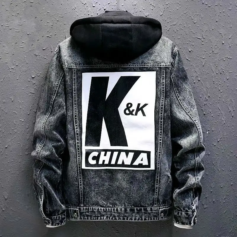 

Hooded Jeans Coat Men's Spring and Autumn New Loose Handsome Student Spring and Autumn Baseball Jacket