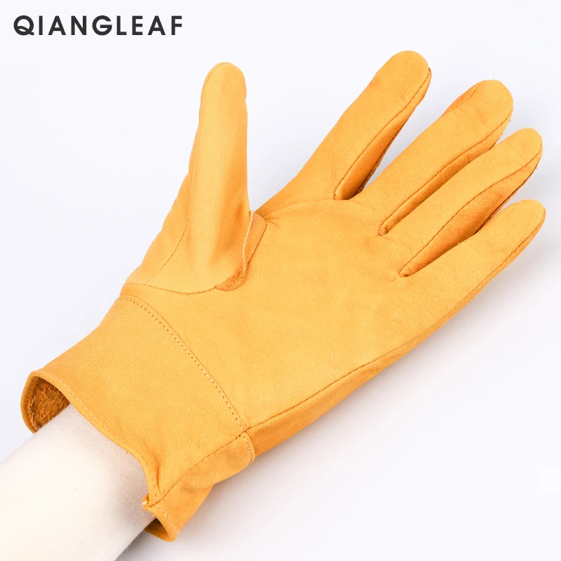 QIANGLEAF брендовые новые желтые рабочие перчатки для водителей, садоводство, бытовая работа, Воловья кожа, безопасные рабочие перчатки для мужчин и женщин 530