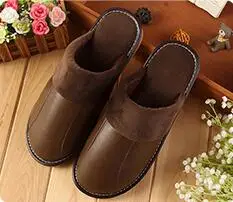 Light Brown Женские зимние домашние тапочки из натуральной кожи; очень теплая Домашняя обувь для влюбленных пар; удобная повседневная обувь из овечьей кожи - Цвет: Light Brown