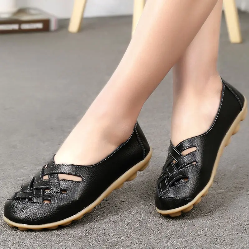 Туфли женские из натуральной кожи ажурные лоферы плоская подошва сандалии для