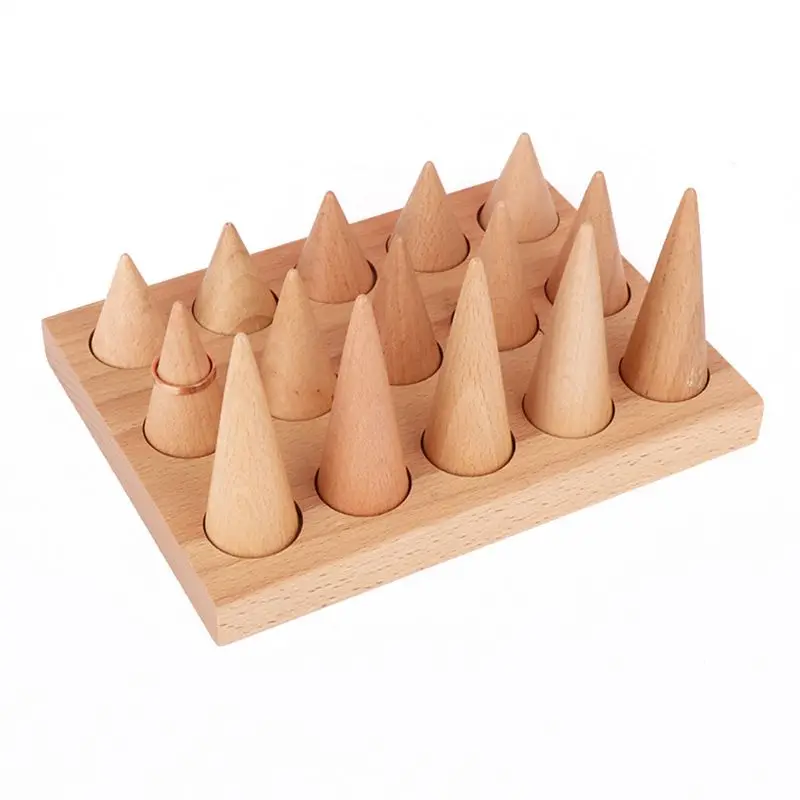 8 Pieces Wooden Cone Shape Ring Bracelet Jewelry Display Stand Holder 