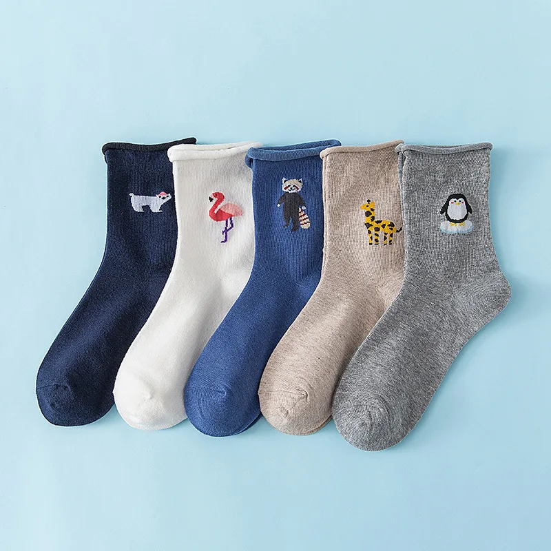 Autumn and winter new socks women cotton flamingos in the barrel women's socks Luokou curling side women's leisure socks