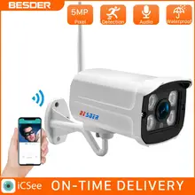 Besder 5mp 720p câmera de vídeo externa, áudio onvif sem fio p2p wi-fi com slot para cartão sd max 128gb icsee app,