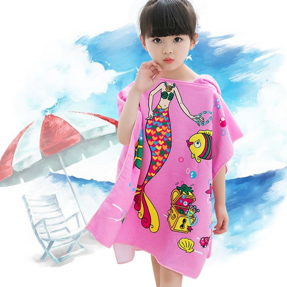 Cute Children Cartoon Hooded Cloak Bath Towel Animal Printed Microfiber Boys Girls Kids Swimming Breathable Beach Towel New