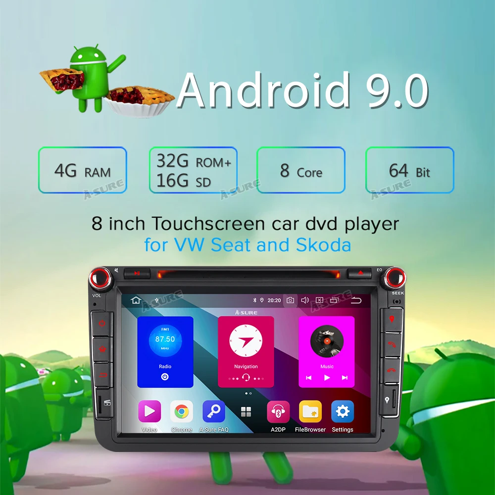 Cheap A-Sure 2 Din 8 Core 4G RAM Android 9.0 Radio GPS dvd Navi For Volkswagen VW GOLF MK5 MK6 PASSAT B6 TOURAN Polo Tiguan SEAT SKODA 1