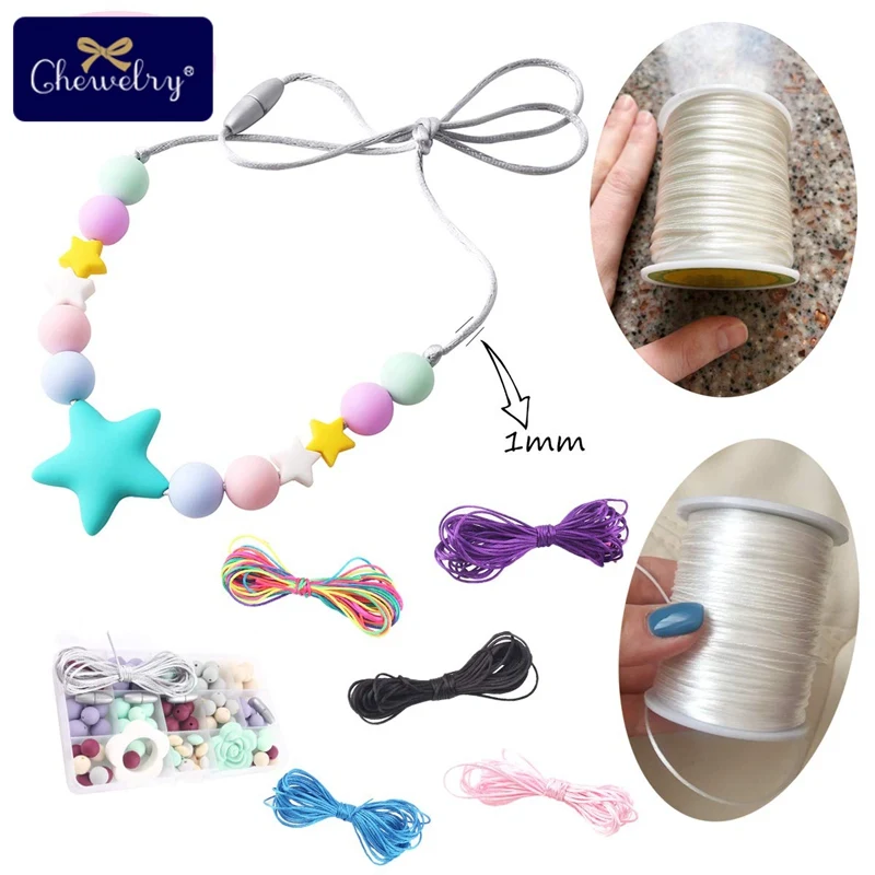 1mm 80m Satin Silk Rope Nylon Cord Colorful Baby Teether Accessories Teething Necklace Rattail Cord DIY Tool Toys Baby 1pc teething toys