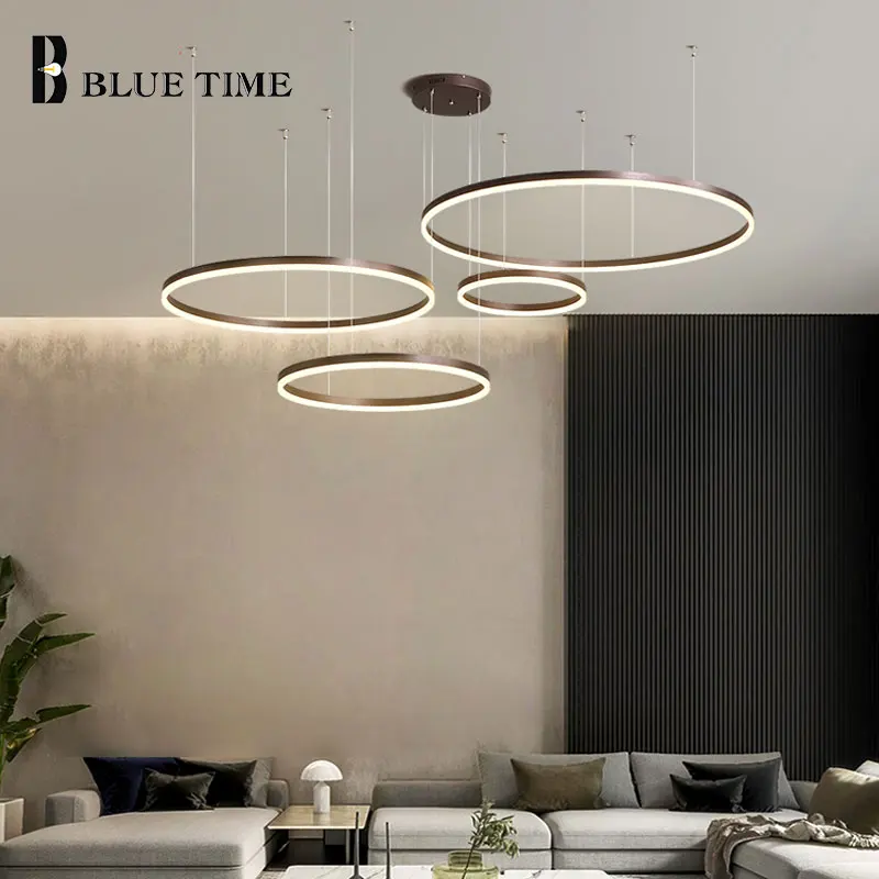 

Circle Rings LED Chandeliers For Living Room Dining Room Parlor Hanging Lamp Gold Coffee Ceiling Chandelier Indoor Home Lighting
