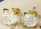 e WT-E123 натуральный камень клипсы с камнем Серьги Амазонит крик стали натуральный камень шпильки с 24k золотой Гальванизированный зубец установка - Окраска металла: e